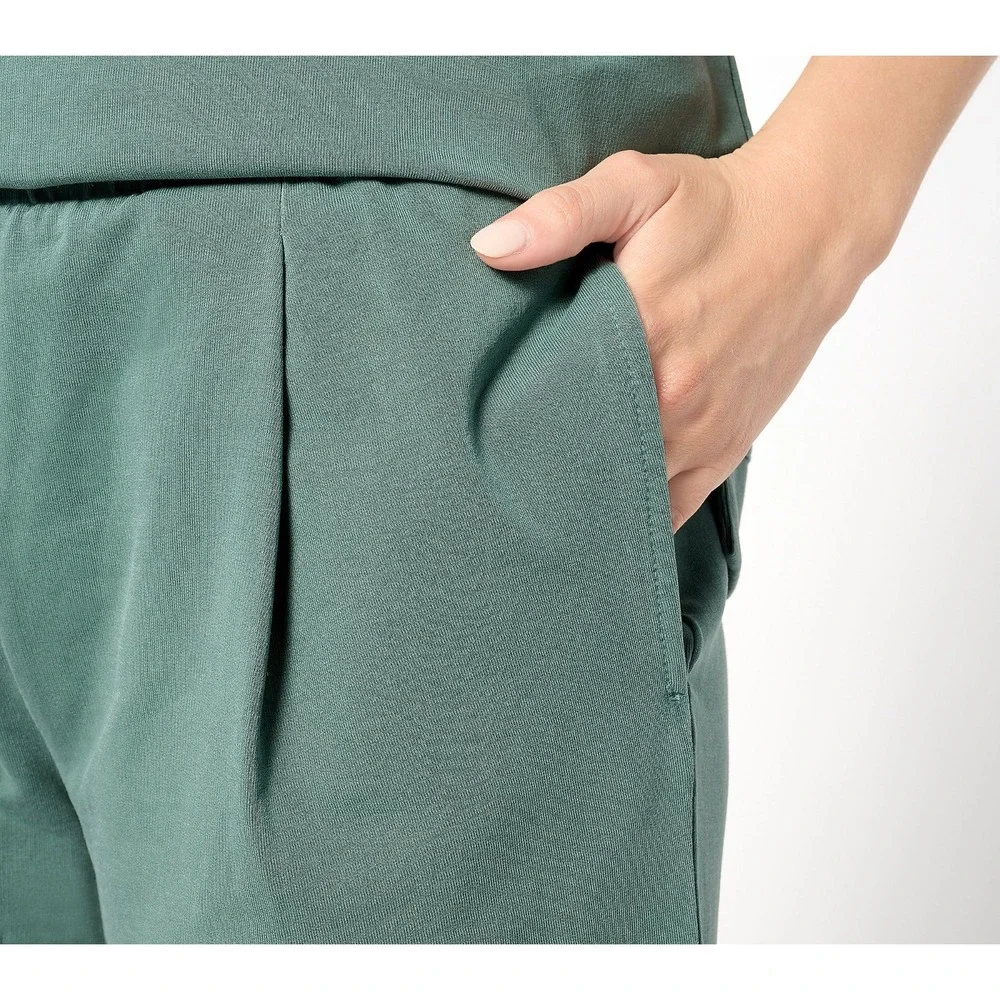 AnyBody Regular Washed French Terry Cropped Wide‎ Leg Silver Pine Green XL - Picture 3 of 4